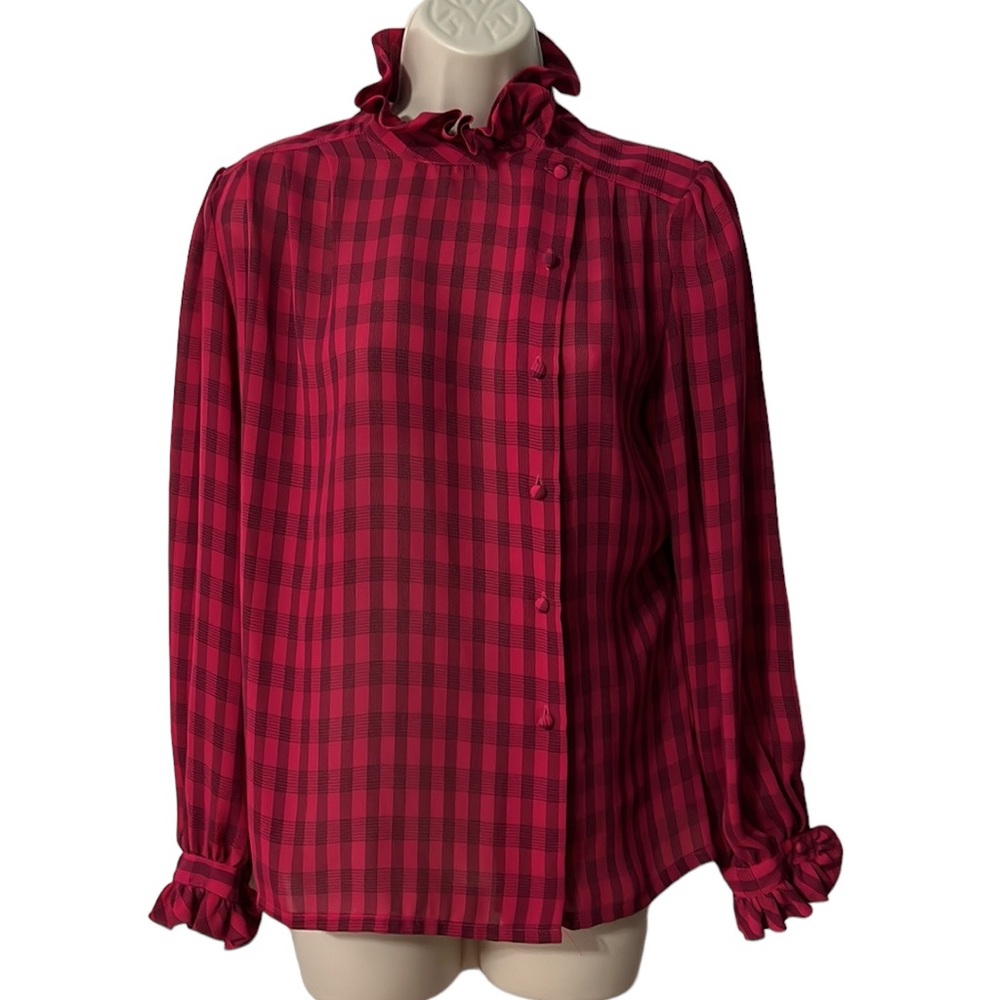 Dominique Women's Long Sleeve Blouse High Collar Red & Black Size Medium